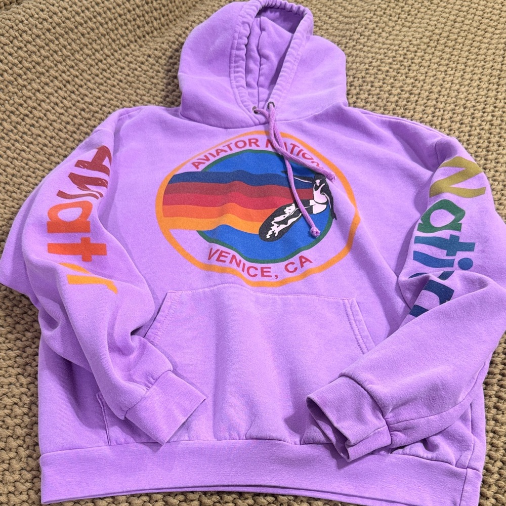 Aviator Nation purple Hoodie with Rainbow Logo